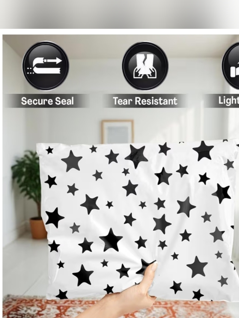 20 Black White Star Polymailers 10x13 Self-Seal Shipping Bags New Waterproof - Picture 4 of 7